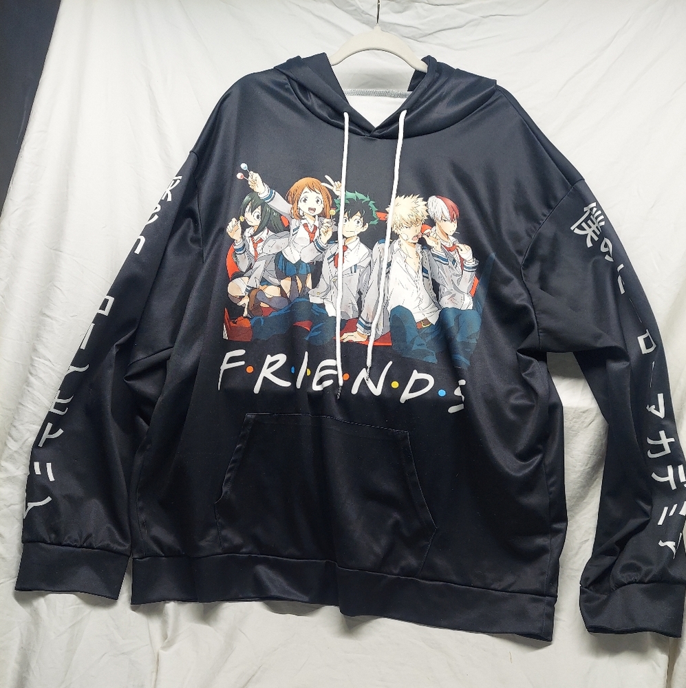 My Hero Academia Black Hoodie Friends 2XL  Anime Front & Back Graphics